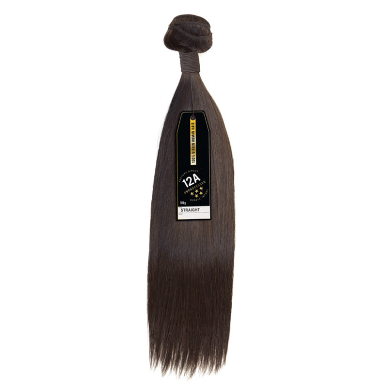 Sensationnel 12A virgin remi hair straight bundle with smooth, silky texture and natural dark brown color