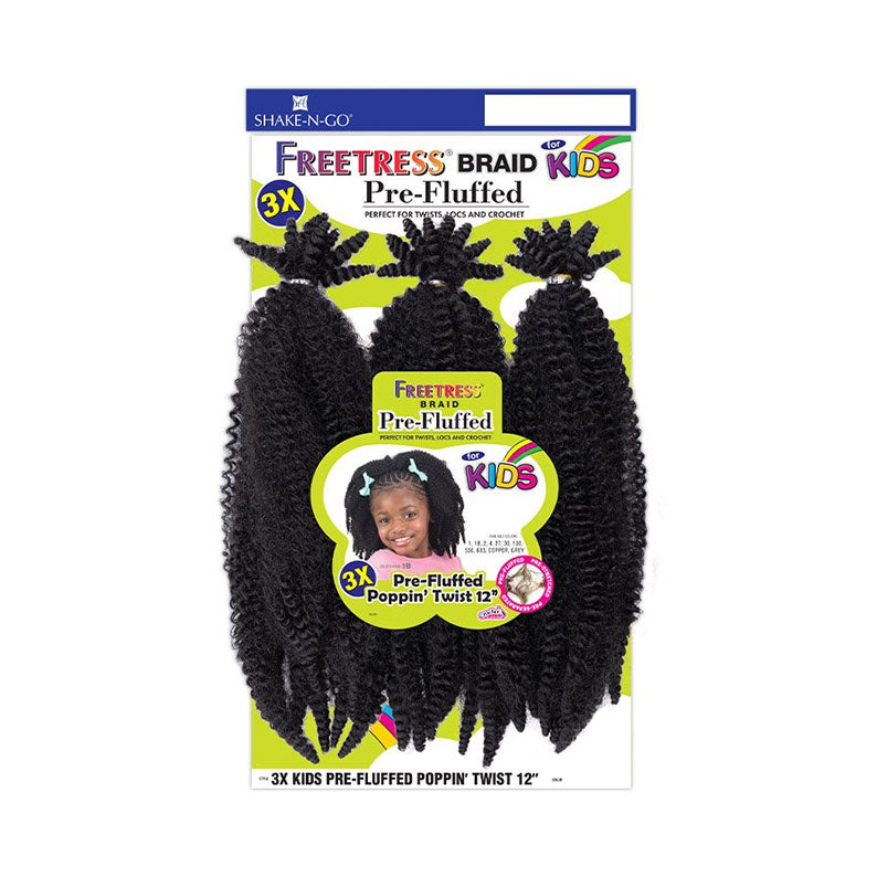 SHAKE N GO FREETRESS 3x Kids Pre Fluffed Poppin' Twist 12"