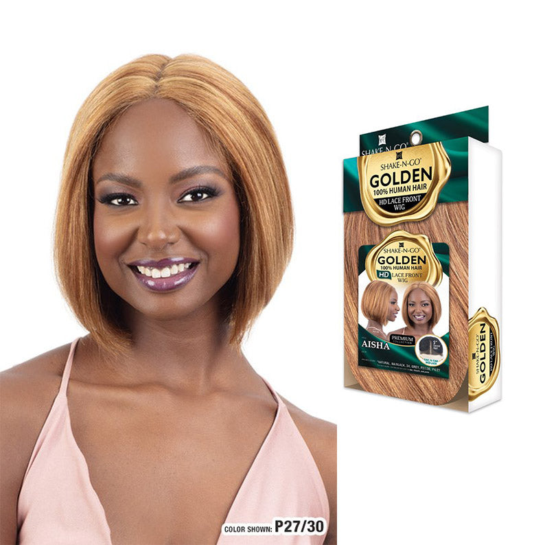 SHAKE N GO Golden 100% Human Hair HD Lace Front Wig AISHA