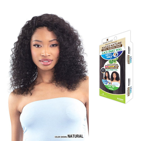 SHAKE N GO Naked Brazilian Natural 100% Human Hair Lace Part Wet & Wavy Wig - LILY 20"