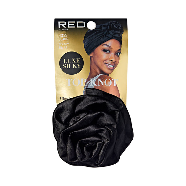 Turban luxueux en satin soyeux avec nœud supérieur [Noir] #Hq55