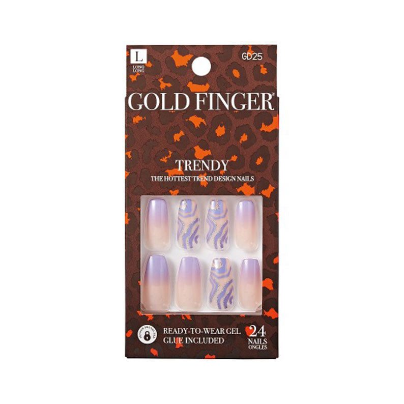 IVY BEAUTY by KISS trendy press on nails gold finger purple ombre with lavender zebra accent ready to wear gel set