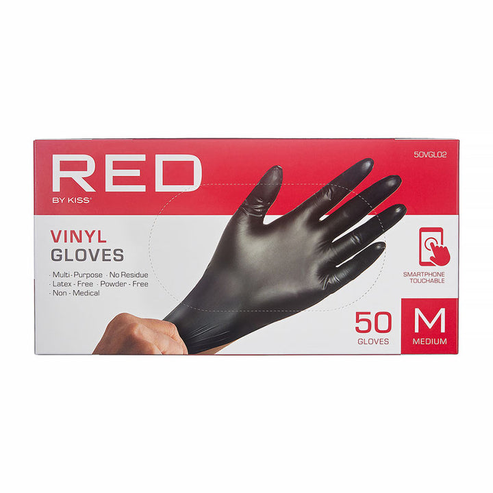 RED by KISS #50VGL02 Vinyl Gloves 50ct [MEDIUM] [BLACK]