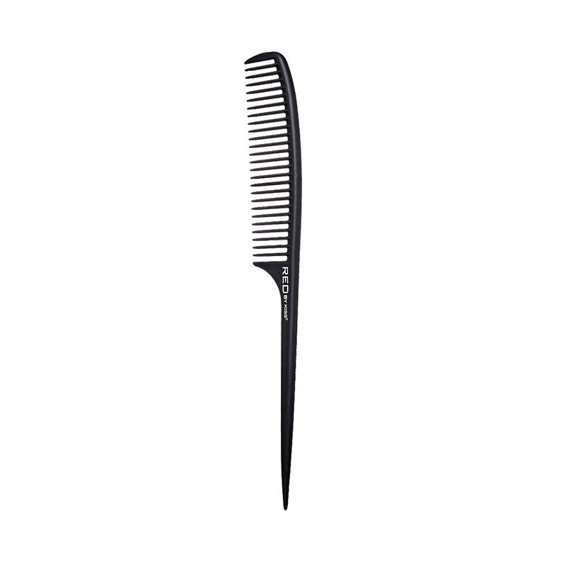 RED BEAUTY by KISS black carbon fiber wide tooth rat tail comb. Lightweight heat resistant styling comb with long pointed tail