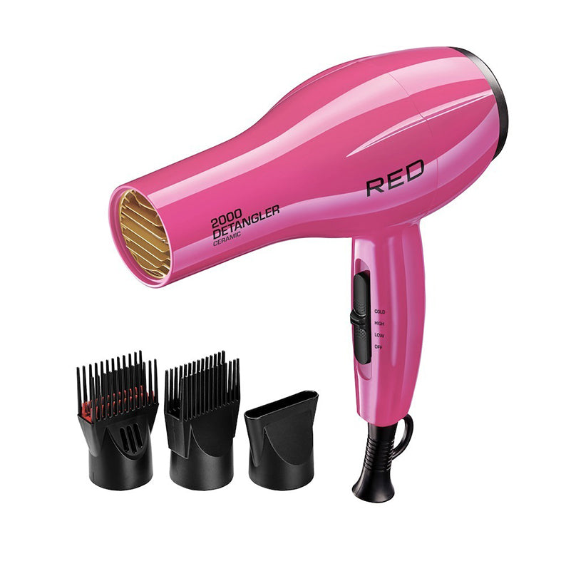 RED by KISS 2000 Ceramic Detangler Dryer 3 Styling Attachments [PINK] #BD12