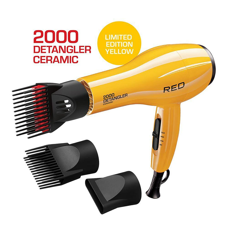 RED by KISS 2000 Ceramic Detangler Dryer 3 Styling Attachments [YELLOW] #BD13