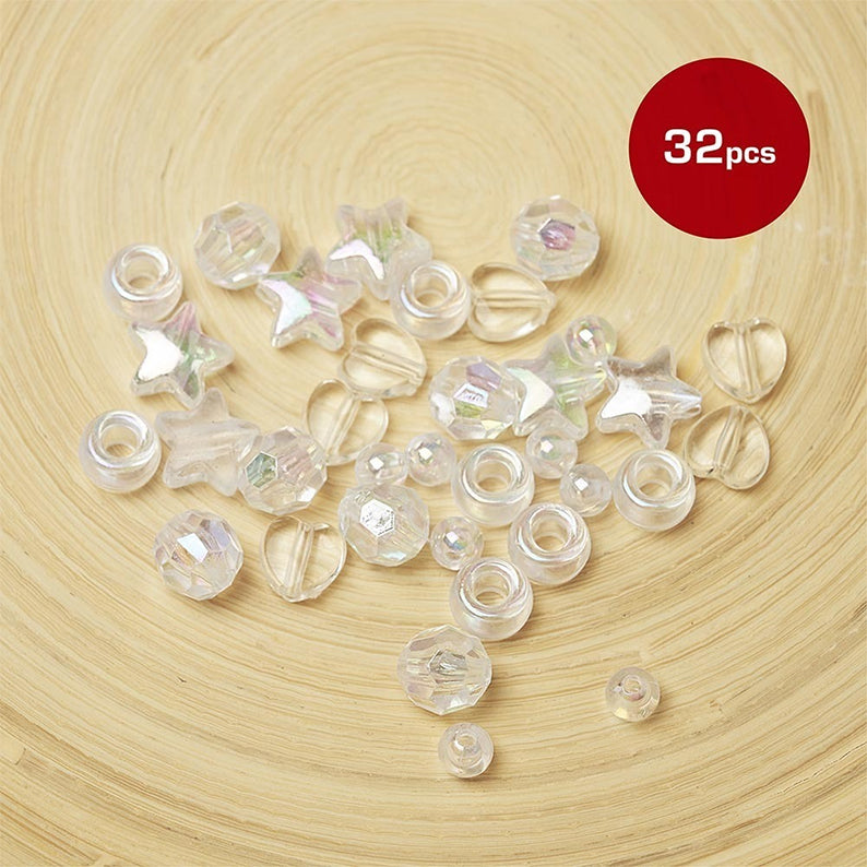 Luxury Heart & Star Hair Beads 32Pcs [Assorted Shape] [Clear] #Ha82