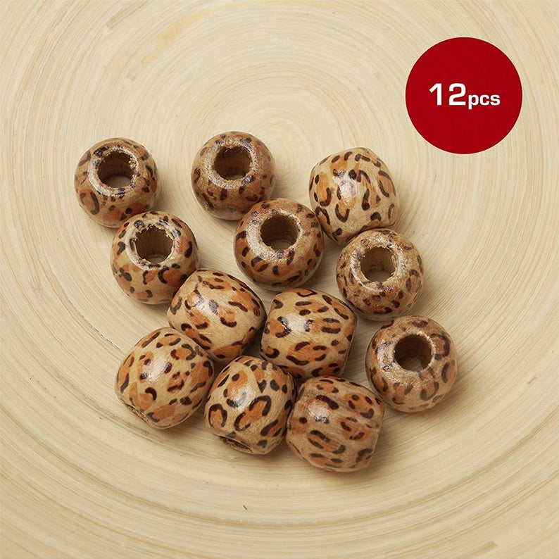 Jumbo Wood Hair Beads 12Pcs [Leopard] #Ha73