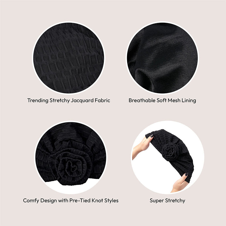 Textured Top Knot Turban [Black] #Hq83