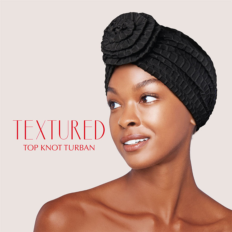 Textured Top Knot Turban [Black] #Hq83