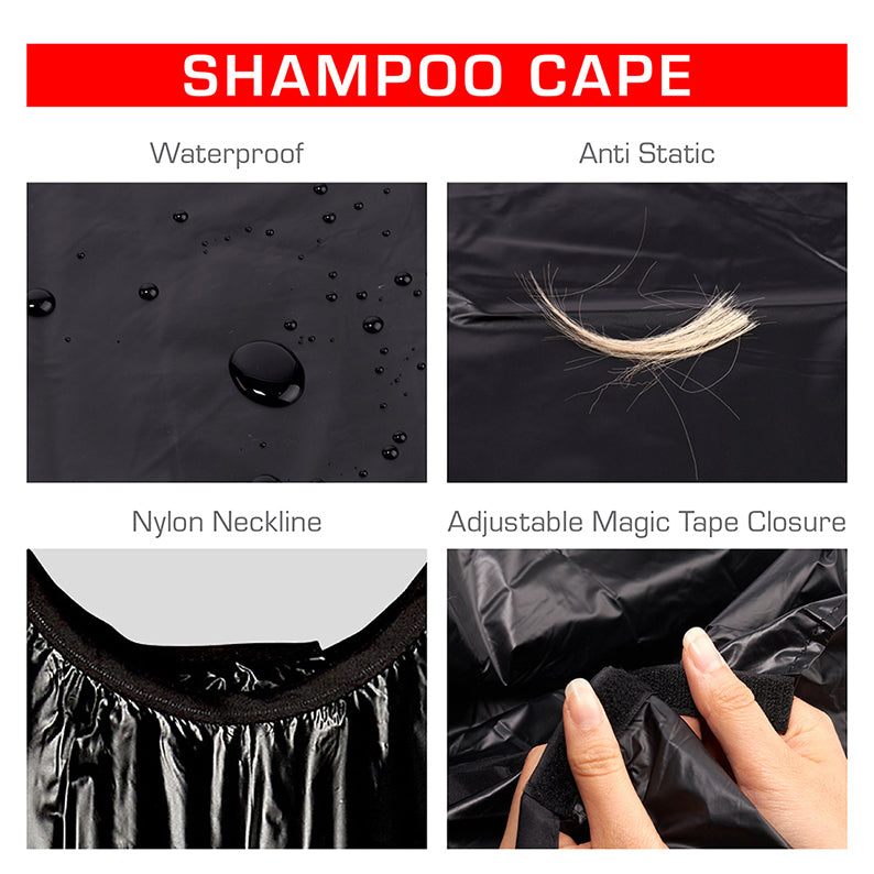 RED BEAUTY by KISS black shampoo cape waterproof anti static with nylon neckline and adjustable tape closure