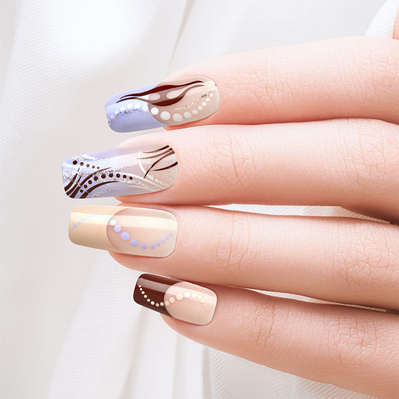 IVY BEAUTY by KISS KISS Gold Finger Trendy Nails beige brown lavender swirled dotted long glossy manicure