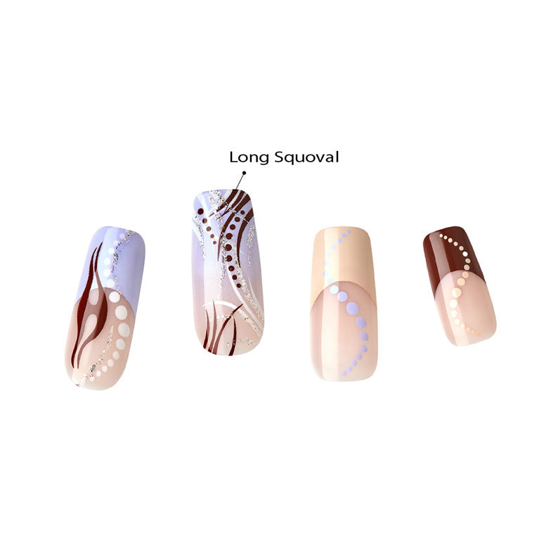 IVY BEAUTY by KISS KISS Gold Finger Trendy Nails long squoval press on nail set with brown lilac dot and swirl accents