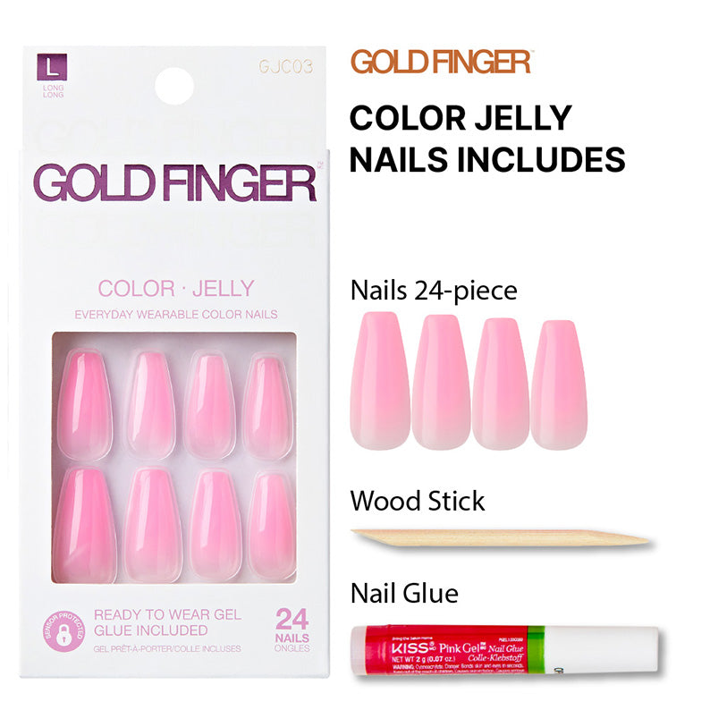 KISS Gold Finger Jelly Color Nails [BUBBLE GUM] #GJC03