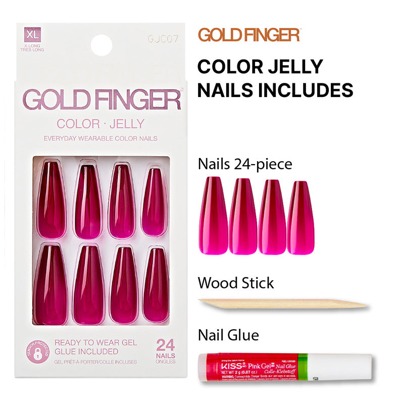 #GJC07 Ongles couleur gelée pour doigts dorés 24 pièces