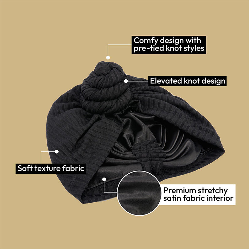 Glamour Premium Pre-Tied Knot Turban [Black] #Hq401