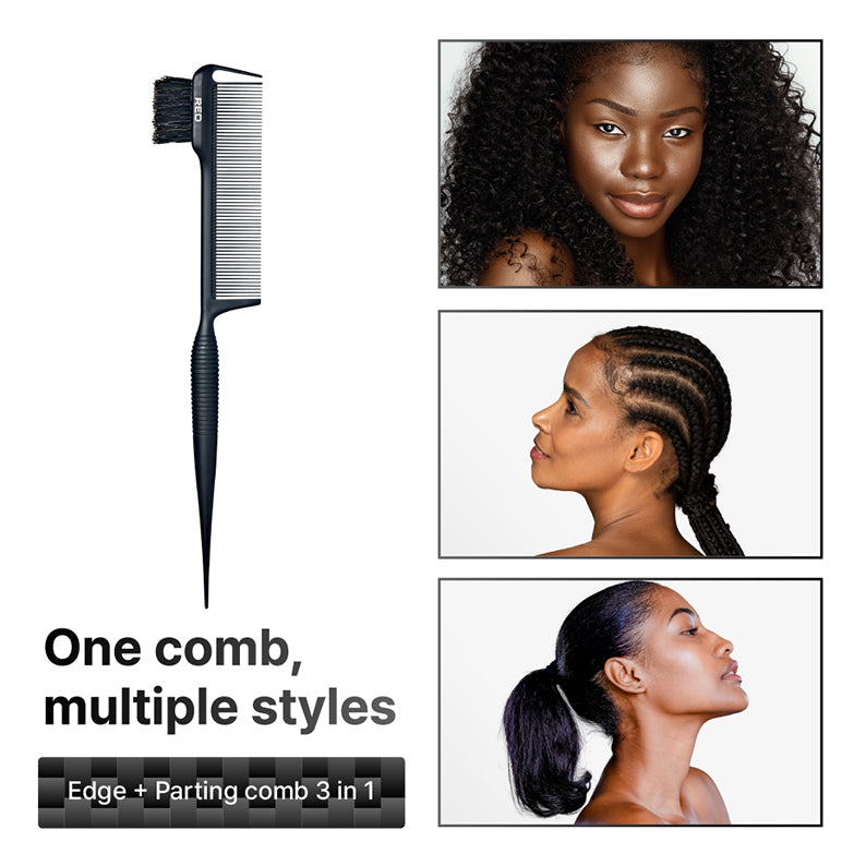 #Hh108 Peigne de séparation et de coupe 3 en 1 100 % poils de sanglier [fibre de carbone] [queue de rat]