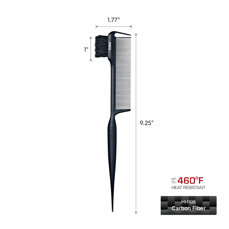 #Hh108 100% Boar Bristle 3-In-1 Edge & Parting Comb [Carbon Fiber] [Rat Tail]