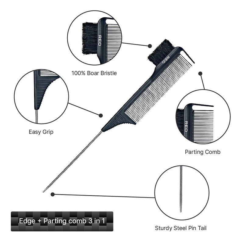 #Hh109 Peigne de séparation et de coupe 3 en 1 100 % poils de sanglier [fibre de carbone] [queue d'épingle]