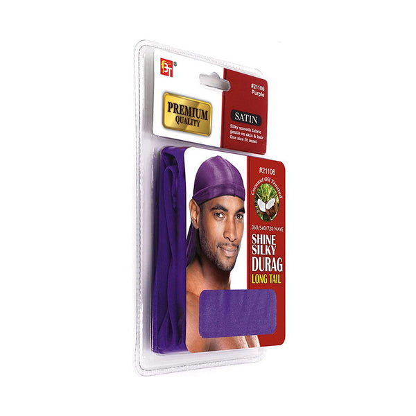 BEAUTY TOWN Premium Quality Coconut Oil Treated Shine Silky Durag with Long Tail #21106 [PURPLE]