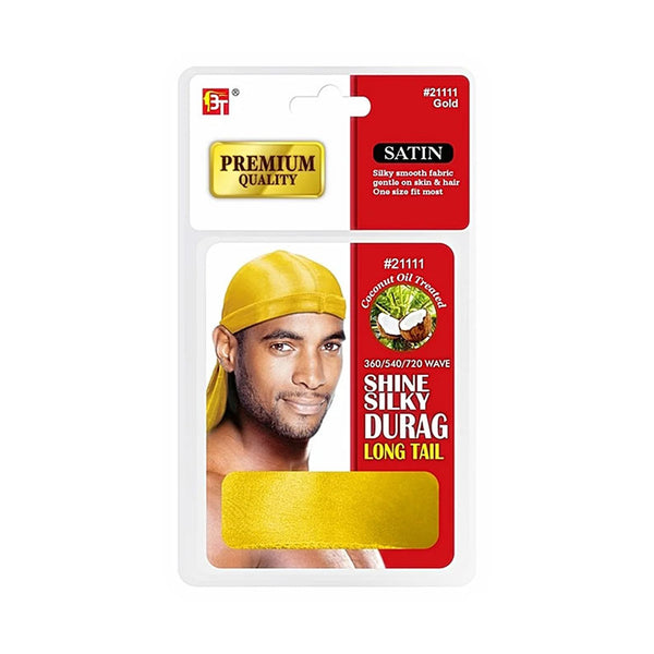 BEAUTY TOWN Premium Quality Coconut Oil Treated Shine Silky Durag with Long Tail #21111 [GOLD]