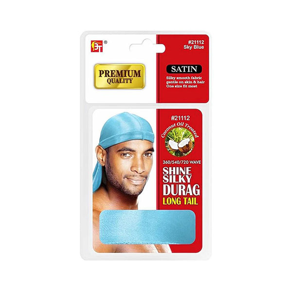 BEAUTY TOWN Premium Quality Coconut Oil Treated Shine Silky Durag with Long Tail #21112 [BLUE]