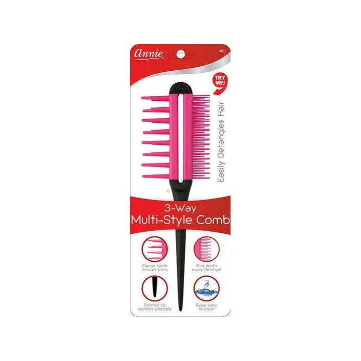 ANNIE #00009  3-way Multi-Style Comb Pink