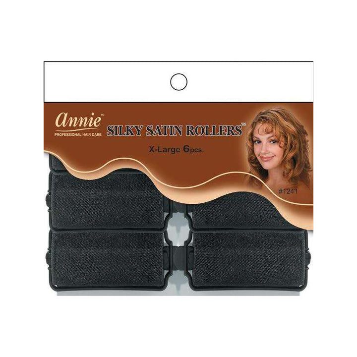 ANNIE #01241 Silky Satin Rollers 6ct [X-LARGE] [BLACK]