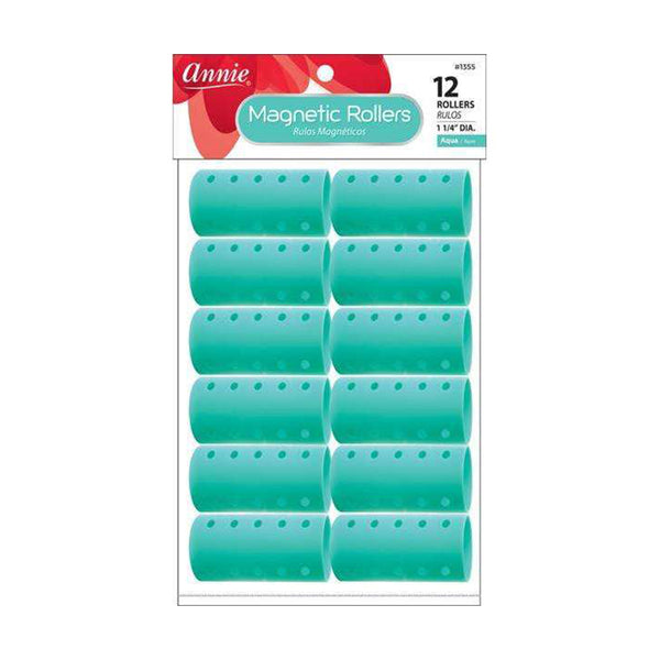 ANNIE #01355 Magnetic Rollers 1 1/4" Diameter 12ct [AQUA]