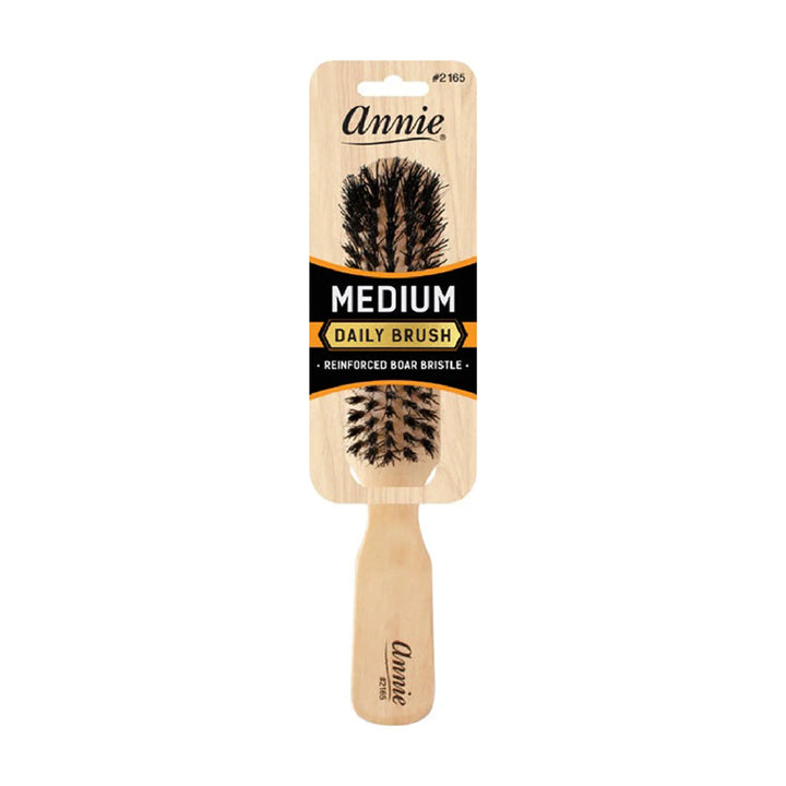 ANNIE #02165 Boar & Nylon Bristles Medium Wooden Brush 5 Row [LIGHT BROWN]