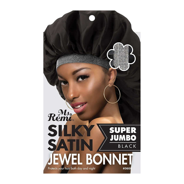 ANNIE MS. REMI #03609 Silky Satin Jewel Bonnet [X JUMBO] [BLACK]