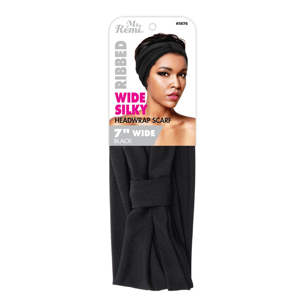 ANNIE MS. REMI RIBBED #03676 Wide Silky Headwrap Scarf [BLACK]