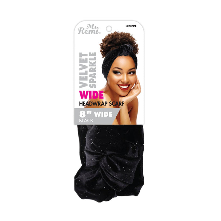 ANNIE MS. REMI VELVET SPARKLE #03699 Wide Silky Headwrap Scarf [BLACK]