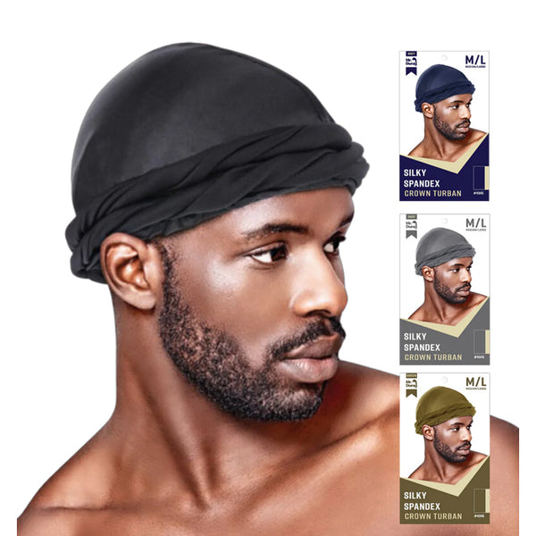 ANNIE MR. DURAG #04345 Silky Spandex Crown Turban [MEDIUM / LARGE] [ASSORTED COLOR]