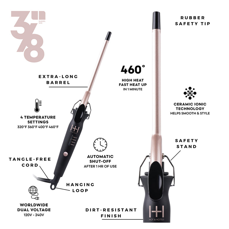 ANNIE HOT & HOTTER Extra Long Ceramic Tourmaline Curling Iron 3/8" [BLACK] #05886