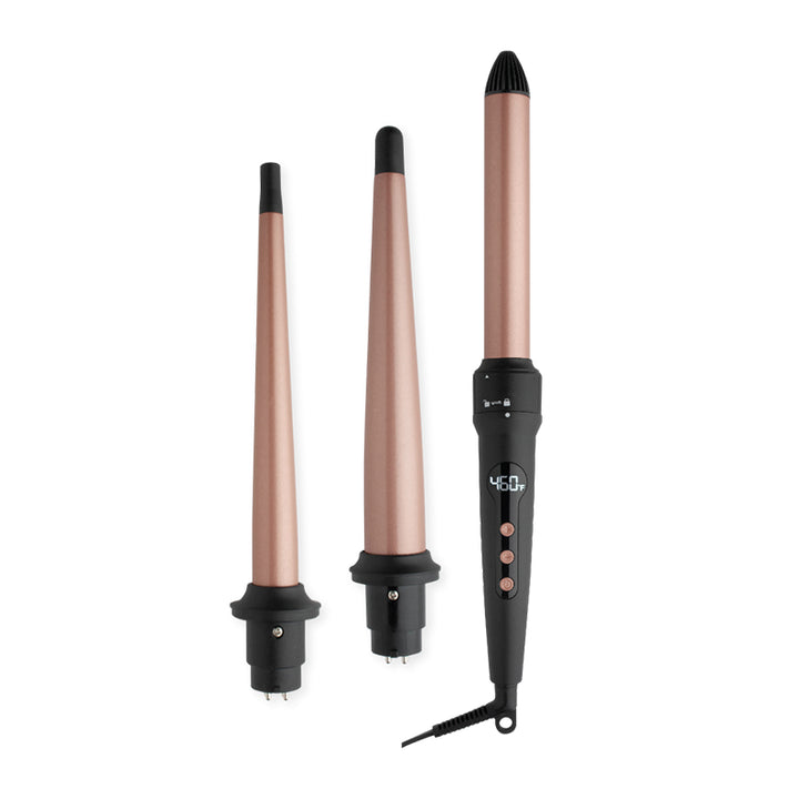 ANNIE HOT & HOTTER #05997 3-in-1 Interchangeable Digital Curling Wand Set