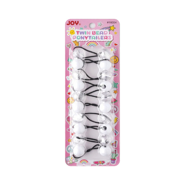 ANNIE JOY #16054 Twin Beads Ponytailers 20mm 10ct [WHITE & CLEAR]