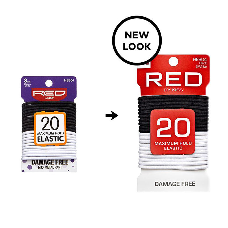 Élastique fin pour cheveux 3 mm, 20 pièces, n° HEB04 [noir et blanc]