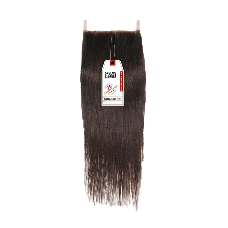 SENSATIONNEL 7A straight hair closure. 5x5 lace 12 inch natural dark brown straight hair