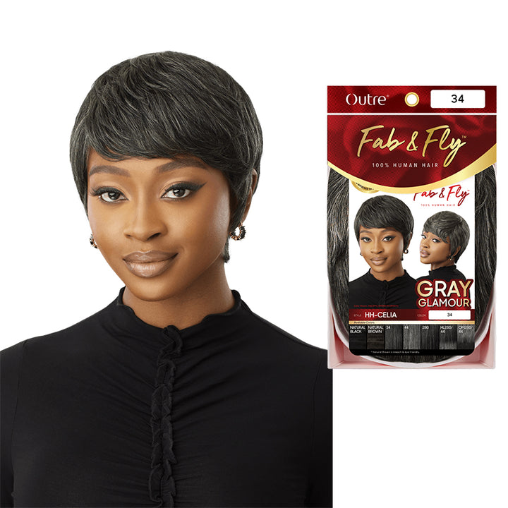 OUTRE FAB & FLY Gray Glamour 100% Human Hair Full Cap Wig CELIA