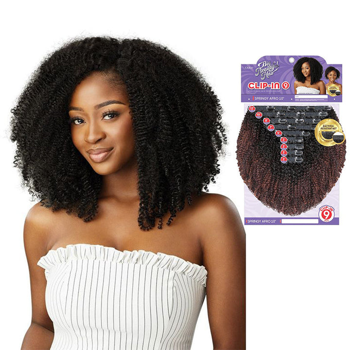 OUTRE Human Hair Blend Big Beautiful Hair Clip In 9pcs SPRINGY AFRO 10"