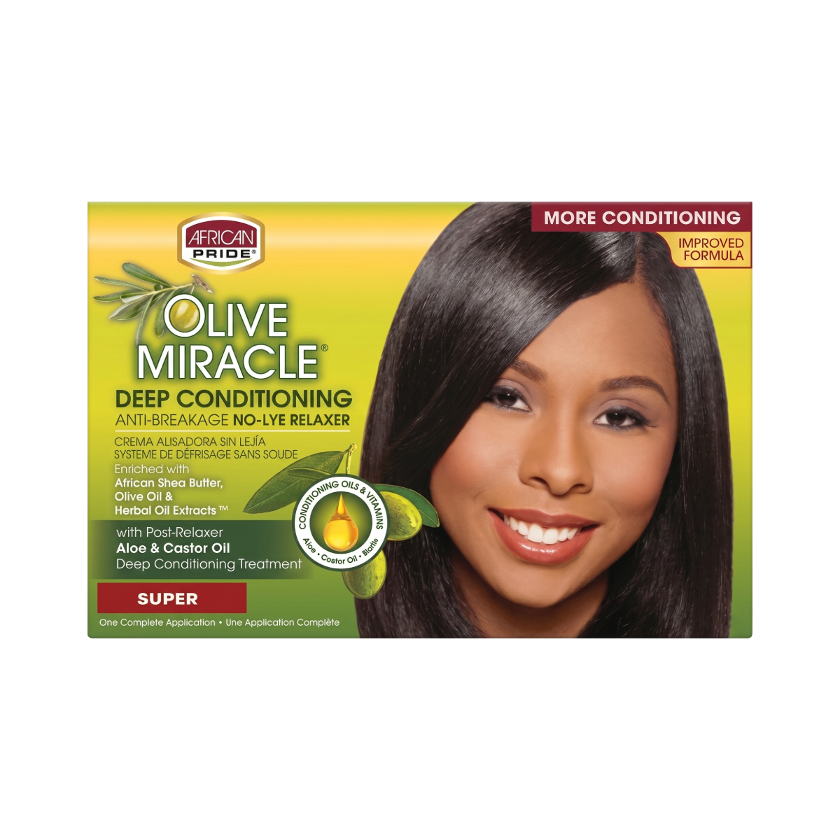 AFRICAN PRIDE Olive Miracle Deep Conditioning Anti-Breakage No-Lye Relaxer Kit [Super]