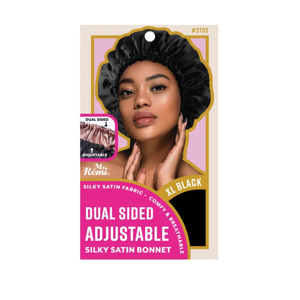 ANNIE #03705 Bonnet ajustable double face en satin soyeux XL [Noir]