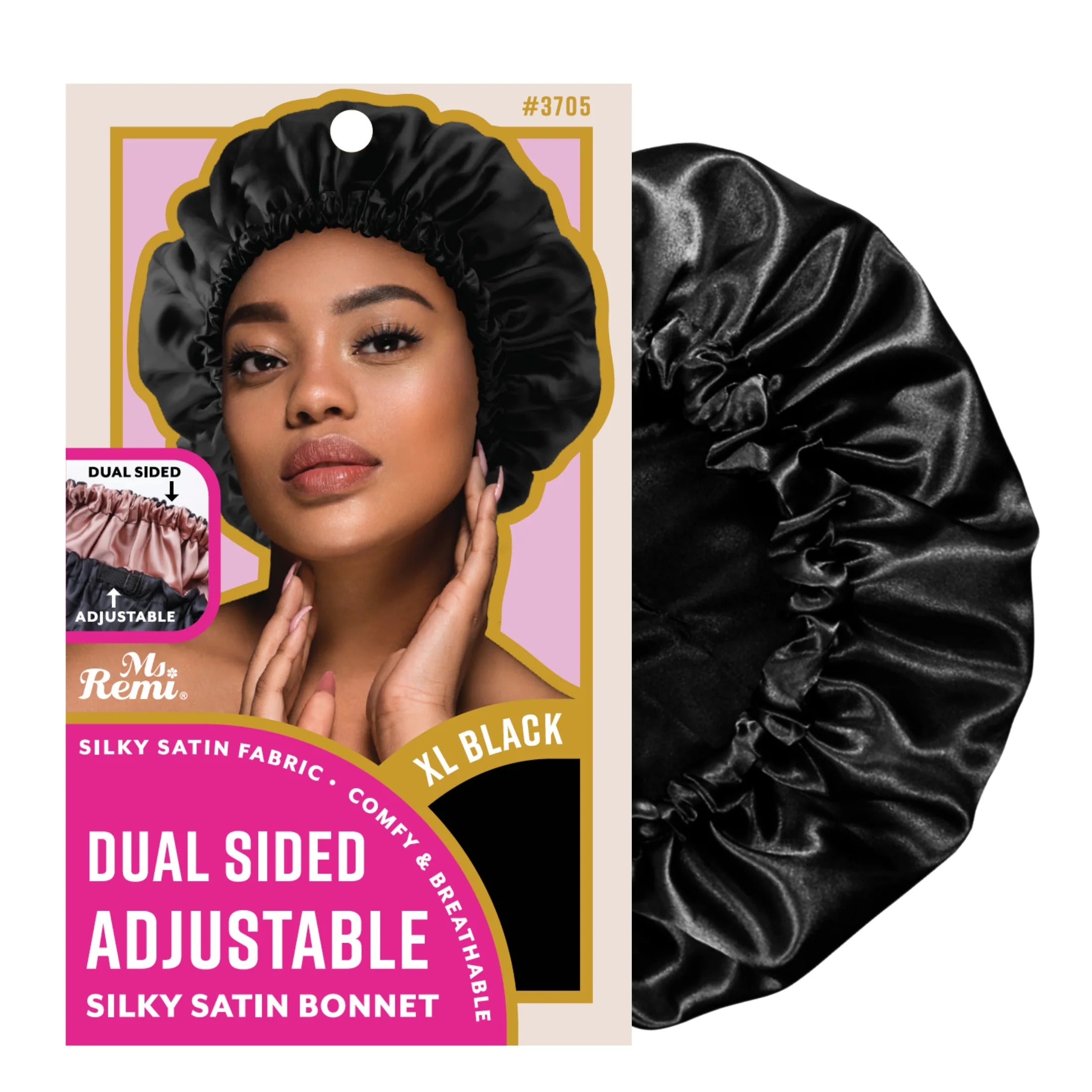 Adjustable Dual-Sided Silky Satin Bonnet XL #03705 [Black]
