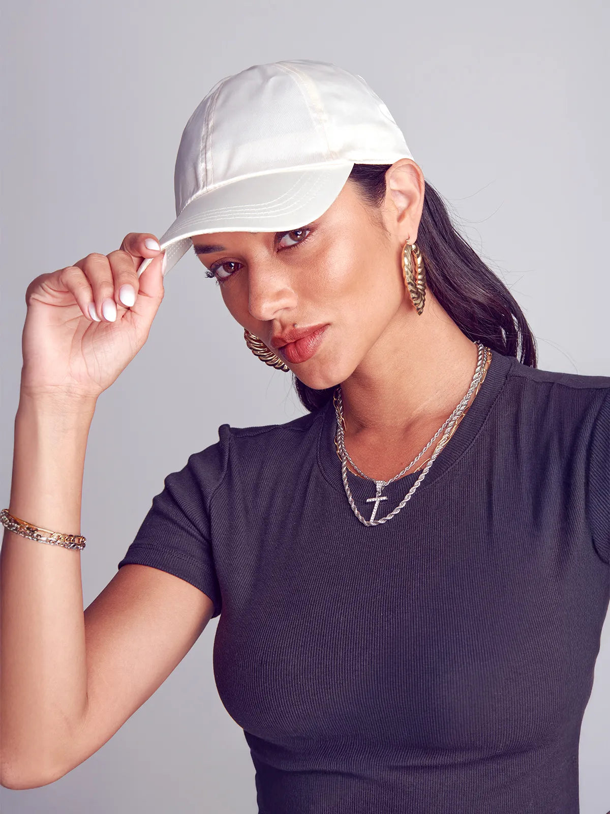 All Over Silky Satin Baseball Cap [White] #FH011