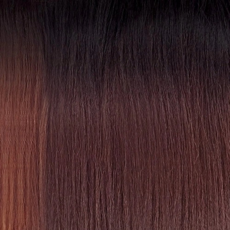 OUTRE wig with smooth straight ombre hair transitioning from dark roots to brown ends