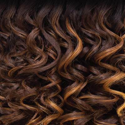 OUTRE lace front synthetic wig with dark brown and caramel curly hair texture