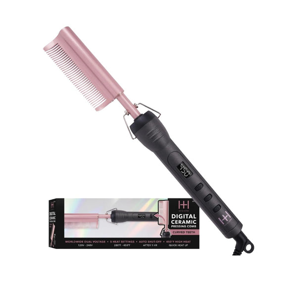 Peigne de pressage électrique numérique en céramique ANNIE #05968, dents courbées [gris]