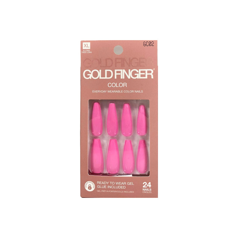 #GC02 Ongles de couleur unie pour doigts dorés 24 pièces
