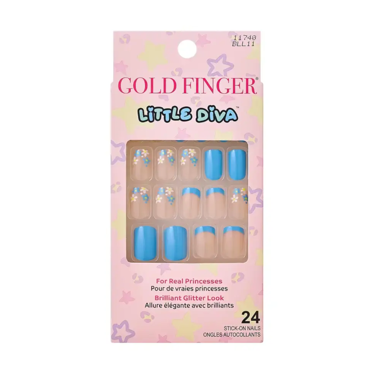 GOLD FINGER Little Diva Faux Ongles Autocollantes [Blue Daisy] #BLL11